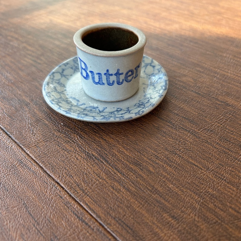 Miniature Pottery Blue glazed Doll house decor